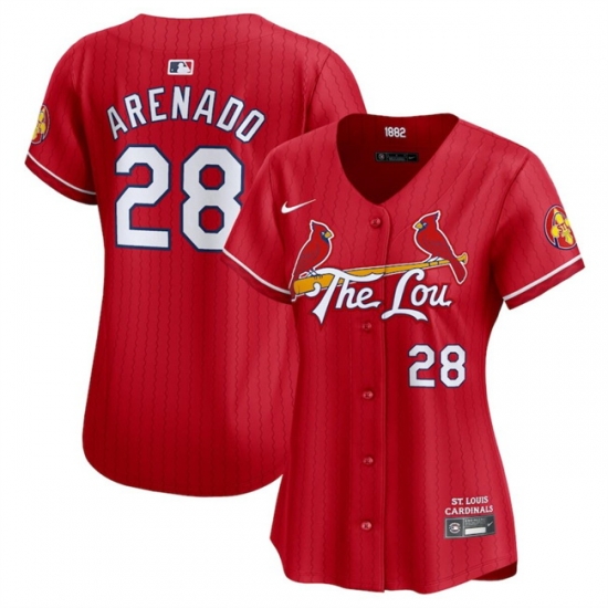 Women St Louis Cardinals 28 Nolan Arenado Red 2024 City Connect Limited Stitched Baseball Jersey Women St Louis Cardinals 28 Nolan Arenado Red 2024 City Connect Limited Stitched Baseball Jersey