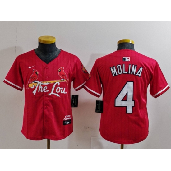 Youth St Louis Cardinals 4 Yadier Molina Red 2024 City Connect Limited Stitched Baseball Jersey Youth St Louis Cardinals 4 Yadier Molina Red 2024 City Connect Limited Stitched Baseball Jersey