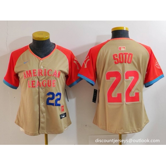 Women American League 22 Juan Soto Cream 2024 All Star Limited Stitched Baseball Jersey 2 Women American League 22 Juan Soto Cream 2024 All Star Limited Stitched Baseball Jersey 2