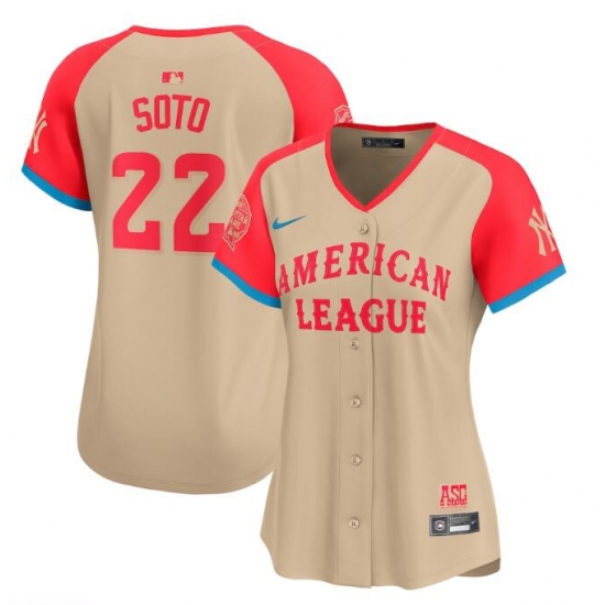 Women American League 22 Juan Soto Cream 2024 All Star Limited Stitched Baseball Jersey Women American League 22 Juan Soto Cream 2024 All Star Limited Stitched Baseball Jersey
