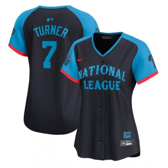 Women National League 7 Trea Turner Navy 2024 All Star Limited Stitched Baseball Jersey Women National League 7 Trea Turner Navy 2024 All Star Limited Stitched Baseball Jersey