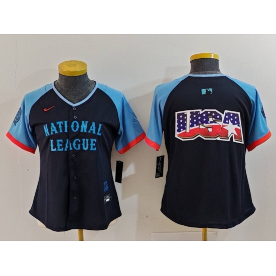 Women National League Navy 2024 All Star Big Logo Limited Stitched Baseball Jersey Women National League Navy 2024 All Star Big Logo Limited Stitched Baseball Jersey
