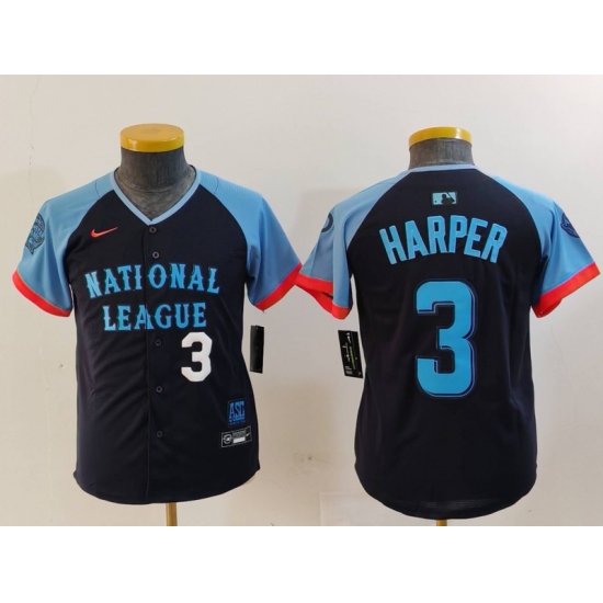 Youth National League 3 Bryce Harper Navy 2024 All Star Limited Stitched Baseball Jersey 1 Youth National League 3 Bryce Harper Navy 2024 All Star Limited Stitched Baseball Jersey 1