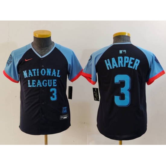 Youth National League 3 Bryce Harper Navy 2024 All Star Limited Stitched Baseball Jersey 2 Youth National League 3 Bryce Harper Navy 2024 All Star Limited Stitched Baseball Jersey 2
