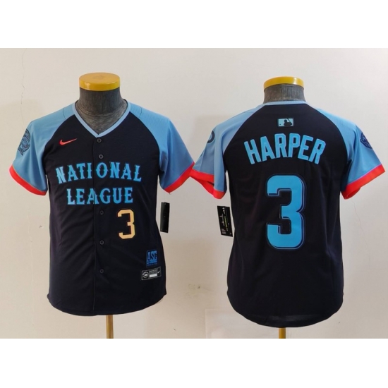 Youth National League 3 Bryce Harper Navy 2024 All Star Limited Stitched Baseball Jersey 3 Youth National League 3 Bryce Harper Navy 2024 All Star Limited Stitched Baseball Jersey 3