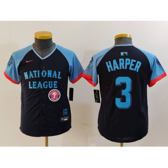 Youth National League 3 Bryce Harper Navy 2024 All Star Limited Stitched Baseball Jersey 5 Youth National League 3 Bryce Harper Navy 2024 All Star Limited Stitched Baseball Jersey 5