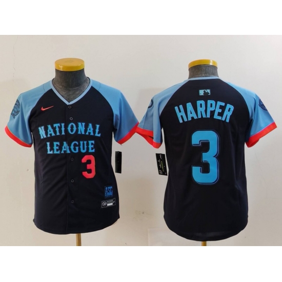Youth National League 3 Bryce Harper Navy 2024 All Star Limited Stitched Baseball Jersey 6 Youth National League 3 Bryce Harper Navy 2024 All Star Limited Stitched Baseball Jersey 6