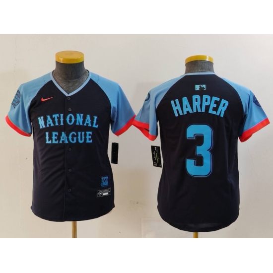 Youth National League 3 Bryce Harper Navy 2024 All Star Limited Stitched Baseball Jersey 7 Youth National League 3 Bryce Harper Navy 2024 All Star Limited Stitched Baseball Jersey 7