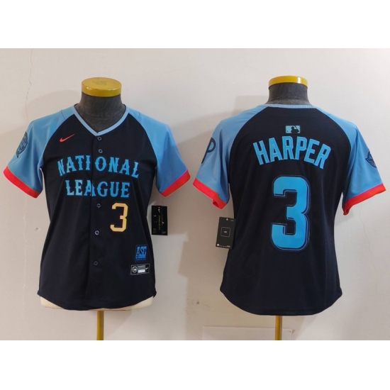 Youth National League 3 Bryce Harper Navy 2024 All Star Limited Stitched Baseball Jersey 8 Youth National League 3 Bryce Harper Navy 2024 All Star Limited Stitched Baseball Jersey 8