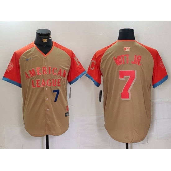 Men American League 7 Bobby Witt Jr Cream 2024 All Star Limited Stitched Jersey 2 Men American League 7 Bobby Witt Jr Cream 2024 All Star Limited Stitched Jersey 2