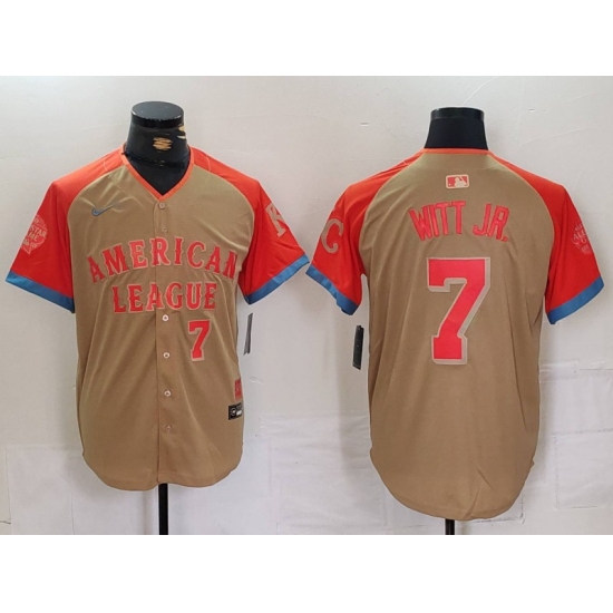 Men American League 7 Bobby Witt Jr Cream 2024 All Star Limited Stitched Jersey 6 Men American League 7 Bobby Witt Jr Cream 2024 All Star Limited Stitched Jersey 6