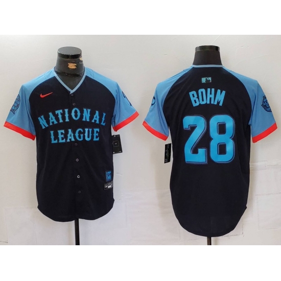 Men National League 28 Alec Bohm Navy 2024 All Star Limited Stitched Baseball Jersey 8 Men National League 28 Alec Bohm Navy 2024 All Star Limited Stitched Baseball Jersey 8