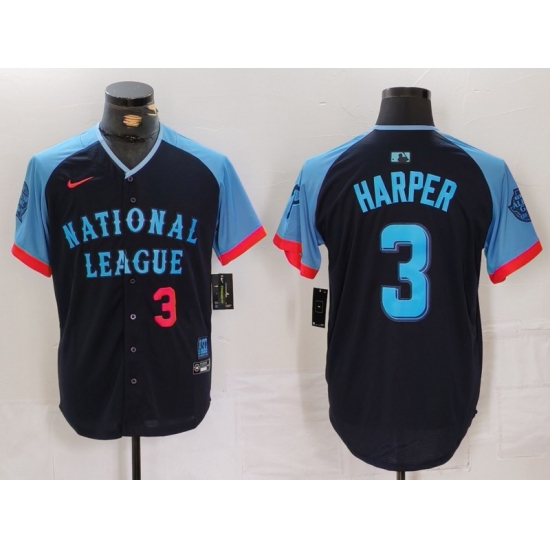 Men National League 3 Bryce Harper Navy 2024 All Star Limited Stitched Baseball Jersey 5 Men National League 3 Bryce Harper Navy 2024 All Star Limited Stitched Baseball Jersey 5