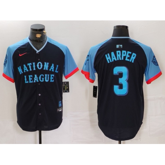 Men National League 3 Bryce Harper Navy 2024 All Star Limited Stitched Baseball Jersey 6 Men National League 3 Bryce Harper Navy 2024 All Star Limited Stitched Baseball Jersey 6