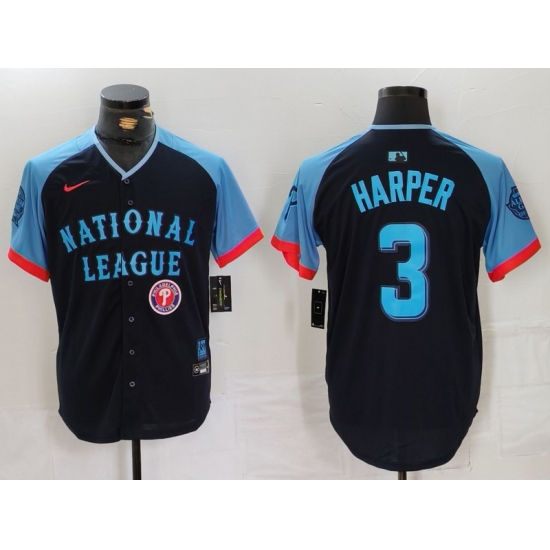 Men National League 3 Bryce Harper Navy 2024 All Star Limited Stitched Baseball Jersey Men National League 3 Bryce Harper Navy 2024 All Star Limited Stitched Baseball Jersey