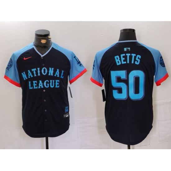 Men National League 50 Mookie Betts Navy 2024 All Star Limited Stitched Baseball Jersey 1 Men National League 50 Mookie Betts Navy 2024 All Star Limited Stitched Baseball Jersey 1
