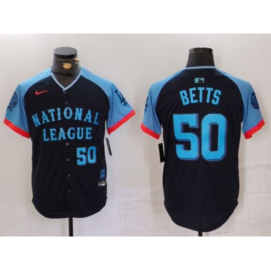 Men National League 50 Mookie Betts Navy 2024 All Star Limited Stitched Baseball Jersey 5 Men National League 50 Mookie Betts Navy 2024 All Star Limited Stitched Baseball Jersey 5