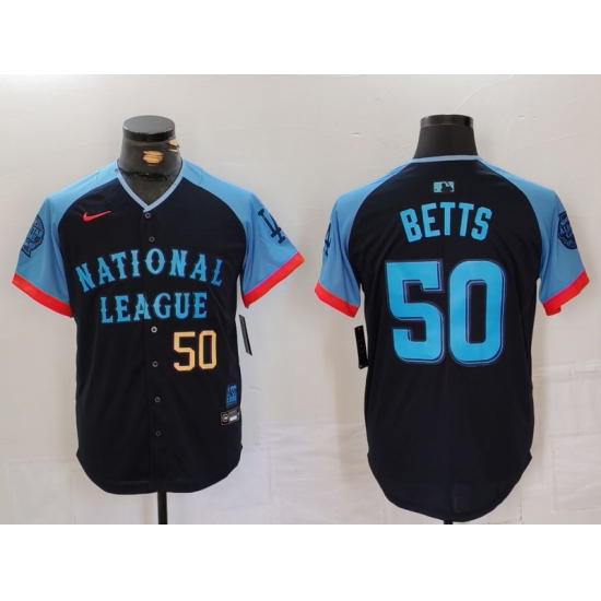 Men National League 50 Mookie Betts Navy 2024 All Star Limited Stitched Baseball Jersey 6 Men National League 50 Mookie Betts Navy 2024 All Star Limited Stitched Baseball Jersey 6