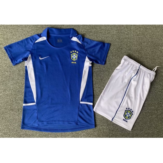 Youth Retro Soccer Jerseys Brazil Blue 2002 Away Youth Retro Soccer Jerseys Brazil Blue 2002 Away