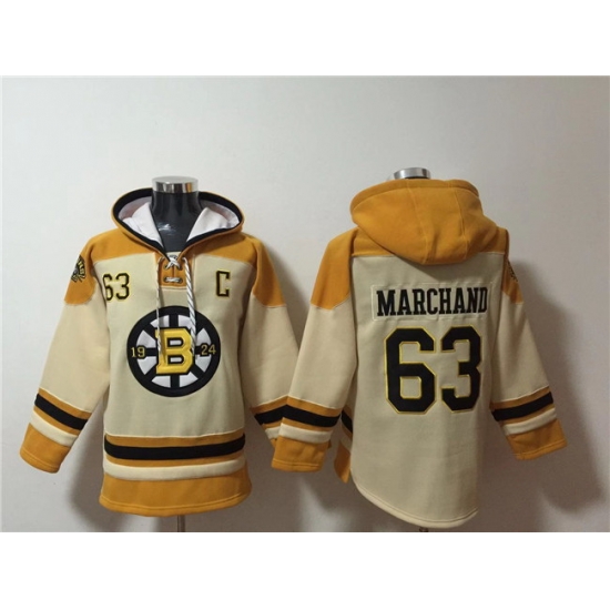 Men Boston Bruins 63 Brad Marchand Cream Ageless Must Have Lace Up Pullover Hoodie Men Boston Bruins 63 Brad Marchand Cream Ageless Must Have Lace Up Pullover Hoodie
