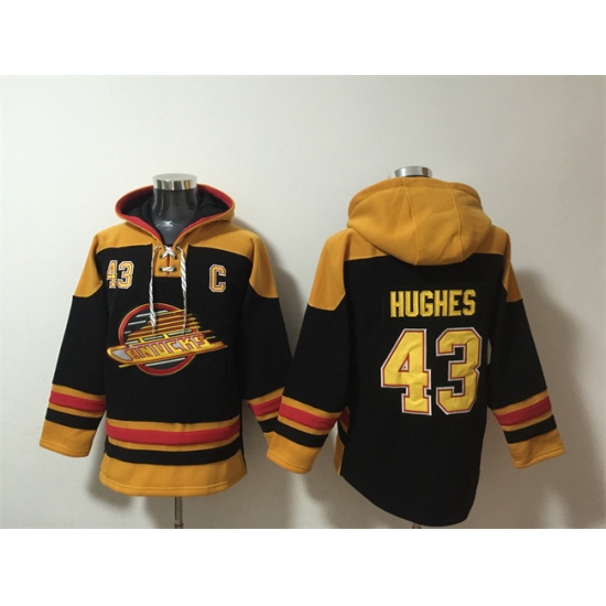 Men Vancouver Canucks 43 Quinn Hughes Black Ageless Must Have Lace Up Pullover Hoodie Men Vancouver Canucks 43 Quinn Hughes Black Ageless Must Have Lace Up Pullover Hoodie